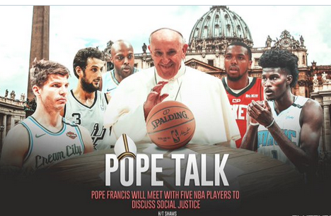 Pope Francis lauded a delegation of NBA players who met with him at the Vatican on Monday as “champions" and said he supported t