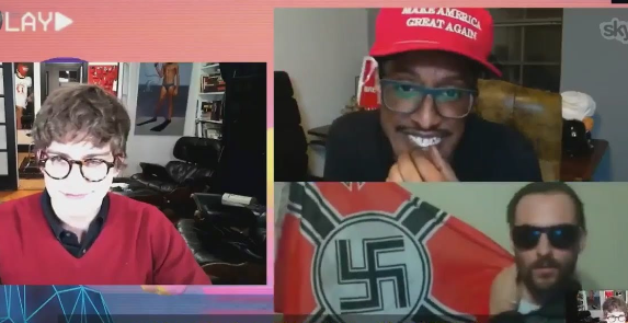 Ali Alexander a Trump supporter---and confused man with Black skin--is seen above in a weird surreal discussion with right-wing