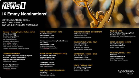 Spectrum News networks in New York received a total of 16 Emmys including 10 wins for Spectrum News NY1, and two each for Spectr