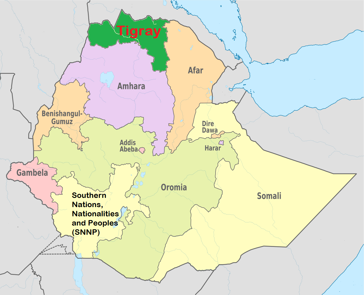 Tigray in Ethiopia map