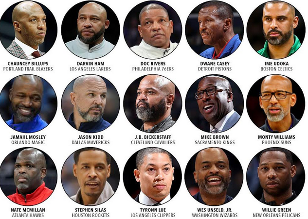 for the first time, half the league’s franchises, 15 of the 30, have Black head coaches.