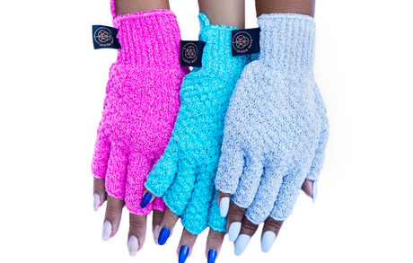get a pair of Bare Bodhi’s fingerless exfoliating gloves