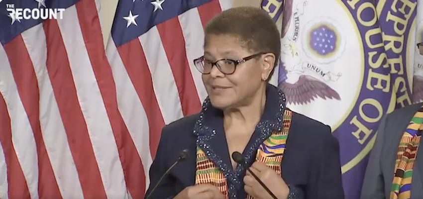 Karen Bass in kente cloth