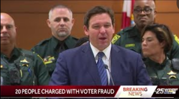 Florida Governor Ron DeSantis announced the state is charging 20 people with illegal voting due to past felony convictions.