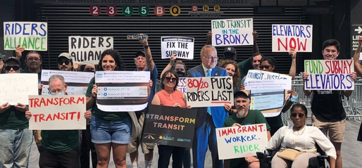 The Riders Alliance, New York's grassroots organization of subway and bus riders, held a rally Sunday