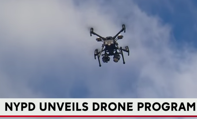 increasing use of drones owned by New York government agencies, the dangers of militarized drones,