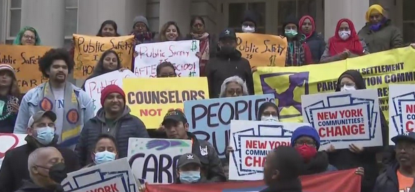New York City community organizations rallied at City Hall to condemn Mayor Adams’ recently announced mental health directive