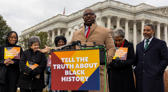 Bowman held a press conference to reintroduce the African American History Act and rebuke DeSantis and the GOP.