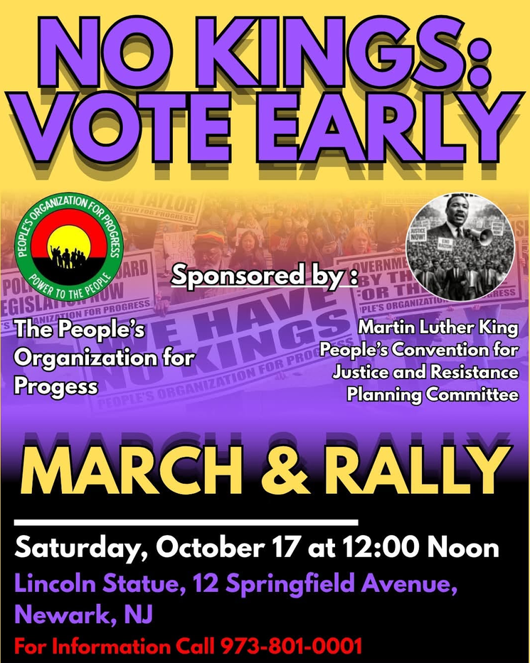 No Kings: Vote Early March And Rally Taking Place In Newark NJ Oct.17